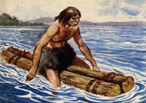 最古のボートはおそらく木の幹が一緒に結ばれて作られていました 作： Peter Jackson