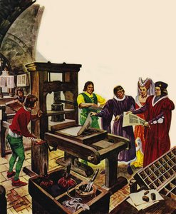 ウィリアムカクストンがエドワード4世とエリザベス女王に印刷機を披露 作： Peter Jackson