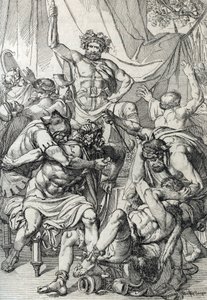 Heptarchy: 「」アングロサクソンの指導者 Hengist (5 世紀) が敵を倒して 461 年頃にケント王国を設立したことを表したもの" (Saxon heptarchy: アングロサクソンの指導者 Hengist (または Hengest) がブルターニュの侵略中に敵を殺害した、 461 ca) フェア 作： Peter Johann Nepomuck Geiger