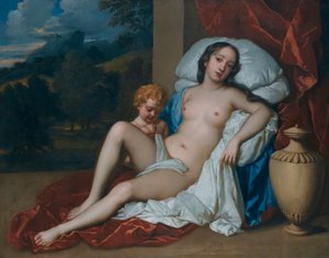 ヴィーナスとキューピッドに扮した若い女性（バーバラ・ヴィリアーズかネル・グウィンのいずれか）と子供の肖像画 作： ピーター・レリー