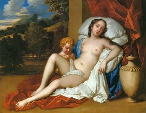 ヴィーナスとキューピッドに扮した若い女性（バーバラ・ヴィリアーズかネル・グウィンのいずれか）と子供の肖像画 作： ピーター・レリー