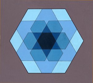 オーバーレイ六角形、2009（ボード上のアクリル） 作： Peter McClure