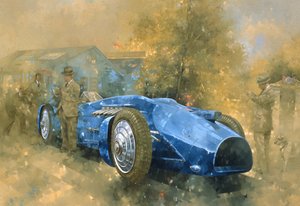 ブルックランズのブルーバード（キャンバスに油彩） 作： Peter Miller