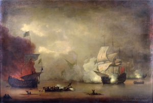 12月8日、タンジェ（モロッコ）沖で英国海軍のHMS「メアリー・ローズ」と7隻の海賊アルジェリンが海戦。 作： Peter Monamy