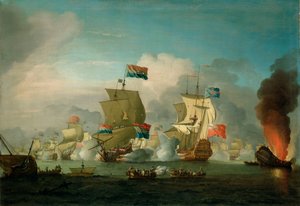 1672年5月28日、ソレベイの海戦におけるHMS「ロイヤル・ジェームズ」の焼失 作： Peter Monamy
