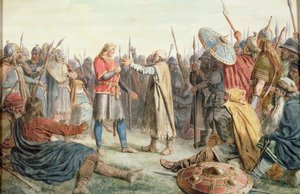 Olav Tryggvason が Oreting の王に選ばれました 作： Peter Nicolai Arbo