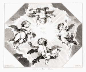 聖母マリアを祝う 4 人の子天使。 作： Peter Paul (after) Rubens