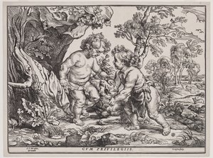 子羊と戯れる幼いキリストと聖ヨハネ クリストフェル・イェーガー（1596-1653）による1632年以降のエングレーヴィング（木版）。 作： Peter Paul (after) Rubens