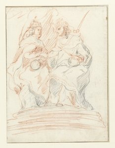 玉座に座る王と女王、その後ろにはファマ キリストとマリア 作： Peter Paul Rubens (possibly)