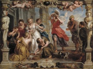 スカイロスでリコメデスの娘たちの間でユリシーズによって発見されたアキレス、1630-1635 作： Peter Paul Rubens