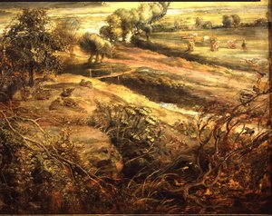 早朝のヘット・スティーンを望む秋の風景」1636年頃（パネルに油彩）（211075の細部） 作： Peter Paul Rubens
