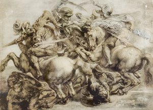レオナルド・ダ・ヴィンチの後のアンギアリの戦い（紙にウォッシュを施したペンとインク） 作： Peter Paul Rubens