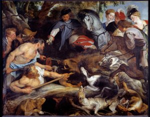 イノシシ狩り。ピエール・ポール（Pierre-Paul）・ルーベンス（またはPeter PaulまたはPetrus Paulus）（1577-1640）の絵画。 作： Peter Paul Rubens