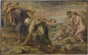 "Deucalion and Pyrrha" Peinture de Pieter Paul Rubens (1577-1640) vers 1636 - 油彩・木地 Dim 26,4x41,7 cm Museo del Prado, Madrid 作： Peter Paul Rubens
