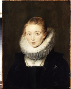 インファンタ イザベラ (1566-1633) の女官の肖像。 いちごの首輪をしている。 (インファンタ イザベラを待つ女性の肖像)。 Peter Paul (Pierre-Paul) Rubens (または Peter Paul または Petrus Paulus) (1577-1640) による絵画。 油蘇 作： Peter Paul Rubens