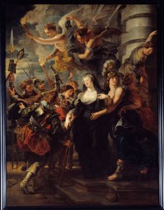 王妃マリー・ド・メディシス（1573-1642）は、1619年2月21日から22日の夜、ブロワ城から逃げ出した 「母と子の戦争」でブロワに亡命していたフランスの王妃は、アングレームに逃げ込んだ。松明を持った天使たちが王妃を正しい道へと導いている。痛み 作： Peter Paul Rubens