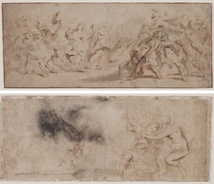 ローマ人とサビニ人の和解 (右) 金星武装解除火星、ドレープ研究 (裏面) 作： Peter Paul Rubens