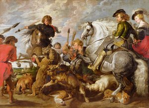 ルーベンスのオリジナルの後に、狼と狐狩りで彼の次の妻と息子のルーベンス 作： Peter Paul Rubens
