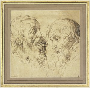 習作：右向きと左向きのひげを生やした2人の横顔 作： Peter Paul Rubens