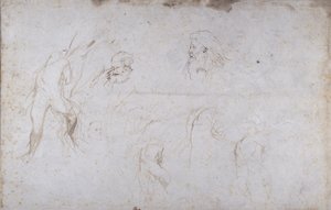 木に縛られた男性像と二人の男性の頭の習作 1601年頃 紙にペンとインク 作： Peter Paul Rubens