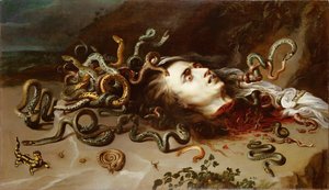 Tete de Meduse - Medusaの頭 - Pieter Paul Rubens (1577-1640)。キャンバスに油彩、1617-1618年頃 寸法：68,5x118cm美術史博物館、ヴィエンヌ 作： Peter Paul Rubens