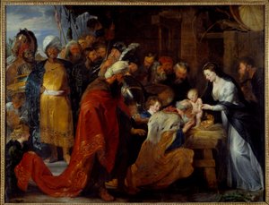 マギの崇拝』 絵画 ピエール・ポール（Pierre-Paul）・ルーベンス（またはPeter PaulまたはPetrus Paulus）（1577-1640） 1617年 日。2.51x3.28 m リヨン、ボザール美術館（Musee des Beaux Arts