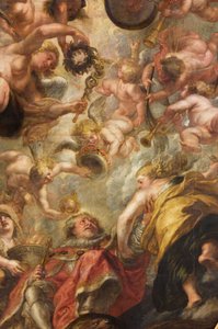 キングジェームズ1世の神格化、ルーベンスの天井、バンケティングハウス、ホワイトホール、1629-34年頃（キャンバスに油彩） 作： Peter Paul Rubens