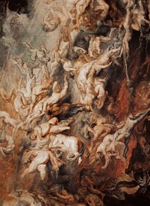 呪われた者の堕落（オーク材に絵画） 作： ピーター・ポール・ルーベンス