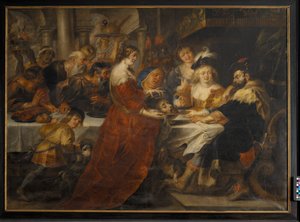 ヘロデの饗宴。 洗礼者聖ヨハネの首を充電器に載せて運ぶサロメ 作： Peter Paul Rubens