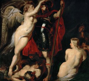 美徳の火星、火星、1616年頃、勝利の女神に花輪を捧げられる。 作： Peter Paul Rubens