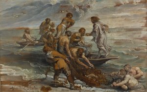 魚の奇跡のドラフト、1618-1619 作： Peter Paul Rubens