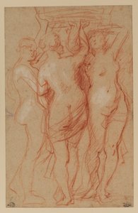 三美神、c.1635-40（紙に赤と白のチョーク） 作： Peter Paul Rubens