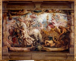 ペーテル・ポール（ピエール＝ポール）・ルーベンス（または、ペーテル・ポールまたはペトルス・パウルス）（1577-1640）の絵画「フリア、不和、憎しみに対する教会の勝利」17世紀。マドリード、プラド美術館 作： Peter Paul Rubens