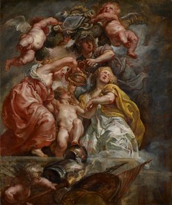 イングランドとスコットランドの連合（チャールズ1世はウェールズの王子として）、c.1633-34（オークパネルの油） 作： Peter Paul Rubens