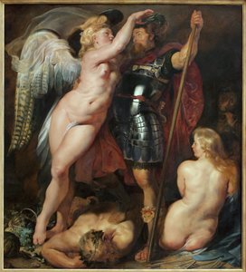 英雄たちの戴冠式。ペーター（ピーテル）・ポール・ルーベンス（1577-1640）の絵画、油彩・カンヴァス、1622年頃の作品。フランドル美術 17世紀ミュンヘン、アルテ・ピナコテーク（ドイツ）。 作： Peter Paul Rubens