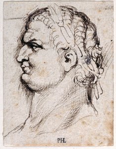 ジョヴァンニ・ダ・カヴィーノのメダルの後に描かれた、最初の12人のシーザーのうちの8人の10枚の絵からのタイタス（紙にペンとインク 作： Peter Paul Rubens