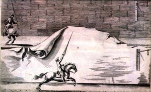 Winters、Stuterey、Reit-Schulが執筆した「New Treatise for Breeding Horses」より、槍を持って訓練する2人の騎兵。1672年の刻印 作： Peter Paul Troschel