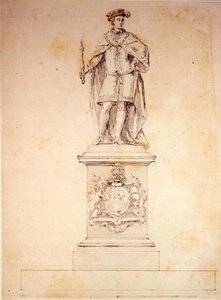 エドワード6世（1537-53）の像のデザイン 1737-39年頃 紙にペンとインク 作： Peter Scheemakers