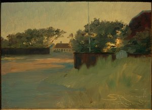 ブロドナムの庭園を望む。夕焼け 作： Peder Severin Krøyer