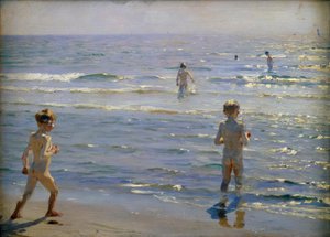 入浴男の子。日光。スカーゲン 作： Peder Severin Krøyer
