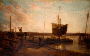 ボートのある桟橋、1800-50。 作： Peter de Wint