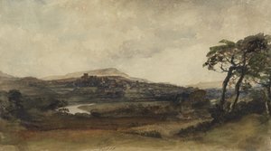 ヨークシャー、ミドルハム（紙にボディカラーを使用したグラファイト上の水彩画） 作： Peter de Wint