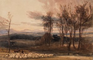 冬の夕暮れ、1830年頃（紙にトイレ） 作： Peter de Wint