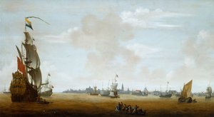 「海からのアムステルダムの眺め」、17 世紀 作： Peter van den Velde
