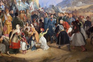 ギリシャ王オトン1世（1815-1876）がアゴラのヘパイストス神殿（Hephaisteion）（ヘパイストス）またはテセイオンの前で群衆に迎えられてアテネスに入場した時の様子（ギリシャ
