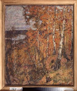 秋のエレジー。 Pyotr Ivanovich Petrovichev（Pyotr Petrovichev）（1874-1947）による絵画、キャンバスに油彩 作： Petr Ivanovic Petrovichev