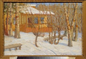 霜と太陽。 Pyotr Ivanovich Petrovichev（Pyotr Petrovichev）（1874-1947）による絵画、キャンバスに油彩