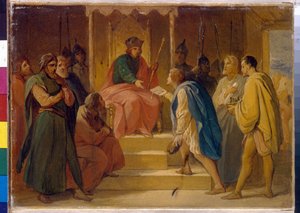 アンドレイ・ボゴリュブスキー大公 (1111-1174) は、バルバロッサ (1122-1190) として知られるドイツの神聖ローマ皇帝ホーエンシュタウフェンのフレデリック 1 世から派遣された職人を受け取る