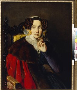 M.I. ザディミロフスカヤ (?) の肖像。 Pyotr Vasilyevich Basin (1793-1877) による絵画、キャンバスに油彩。 ロシア美術 作： Petr Vasilievich Basin