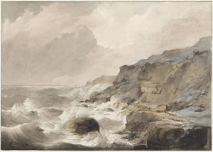 ブローニュ・シュル・メールの岩だらけの海岸 作： Petrus Johannes Schotel